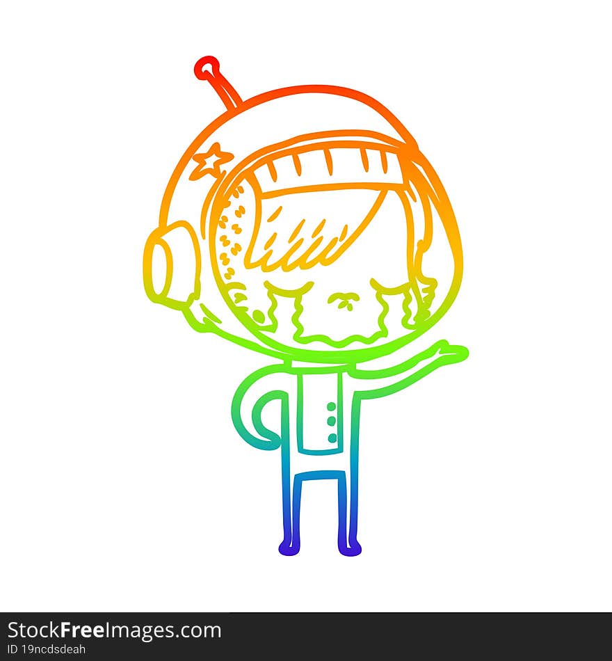 rainbow gradient line drawing cartoon crying astronaut girl