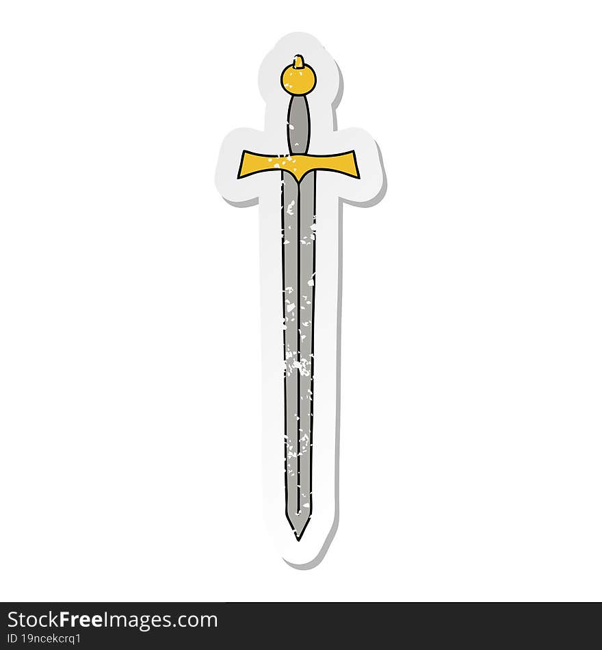 distressed sticker of a quirky hand drawn cartoon sword