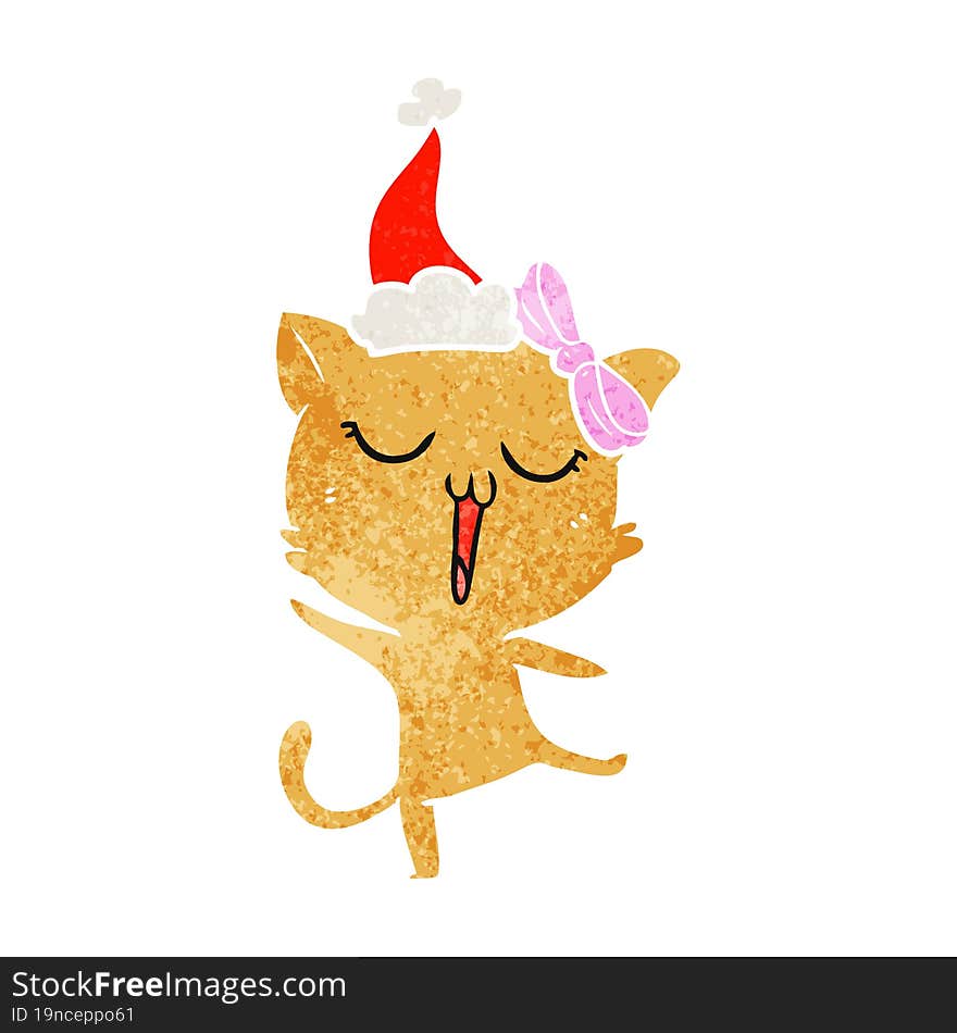 retro cartoon of a cat wearing santa hat