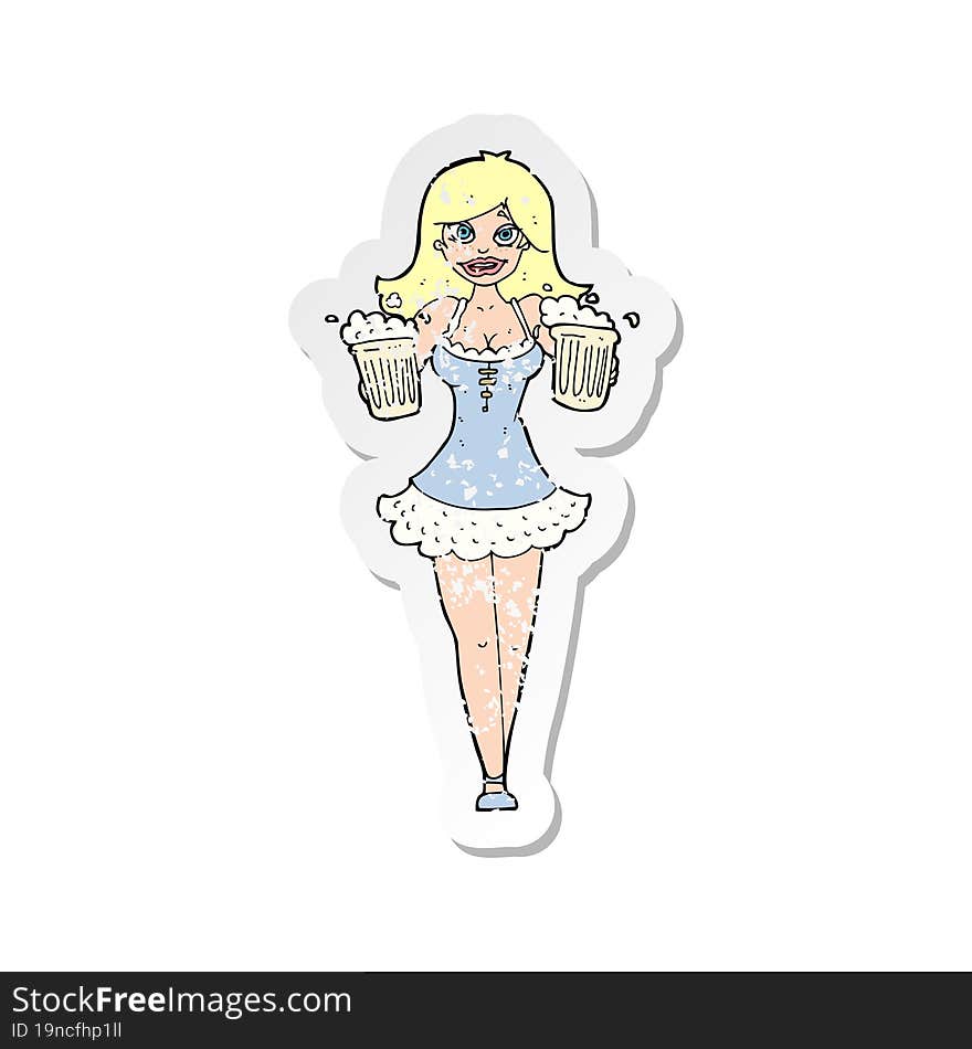 retro distressed sticker of a cartoon beer festival girl