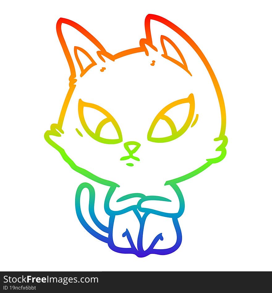 rainbow gradient line drawing confused cartoon cat