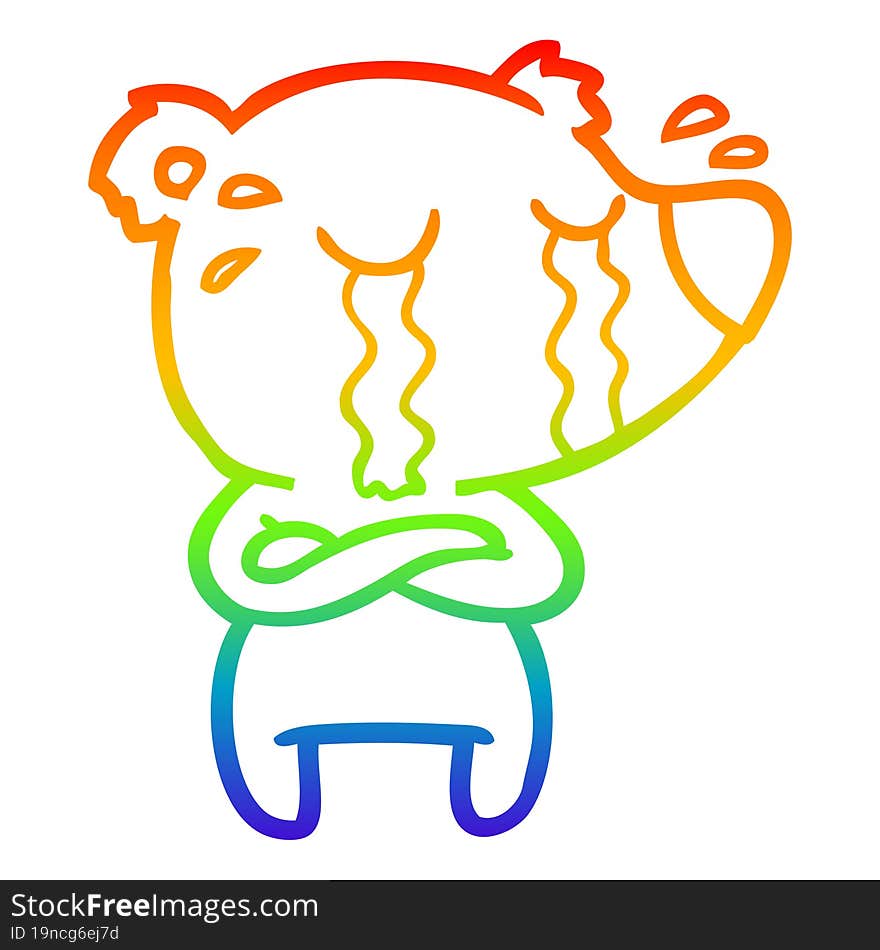 rainbow gradient line drawing cartoon crying bear