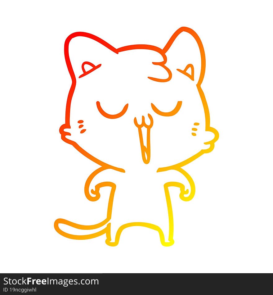 Warm Gradient Line Drawing Cartoon Cat Singing