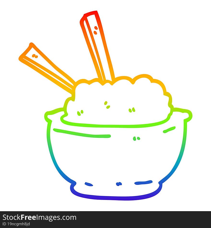 rainbow gradient line drawing cartoon bowl of rice