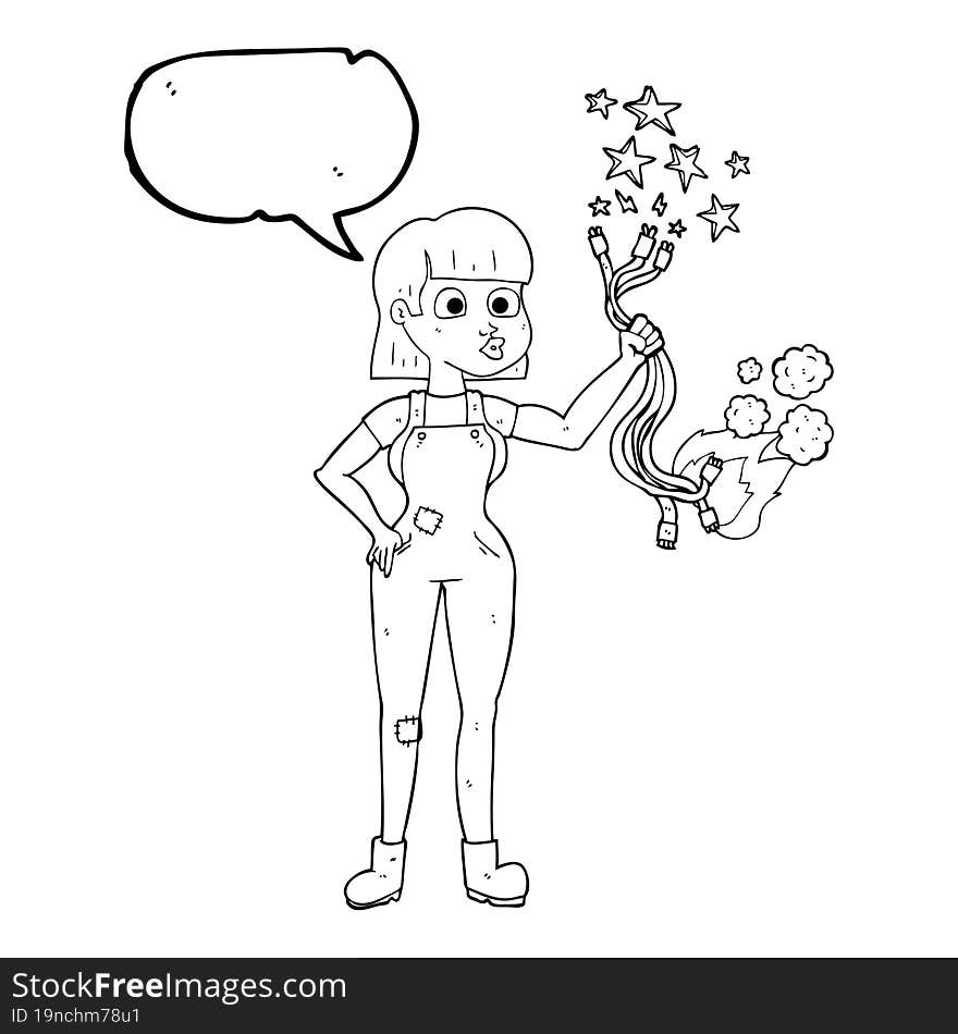 speech bubble cartoon female electrician