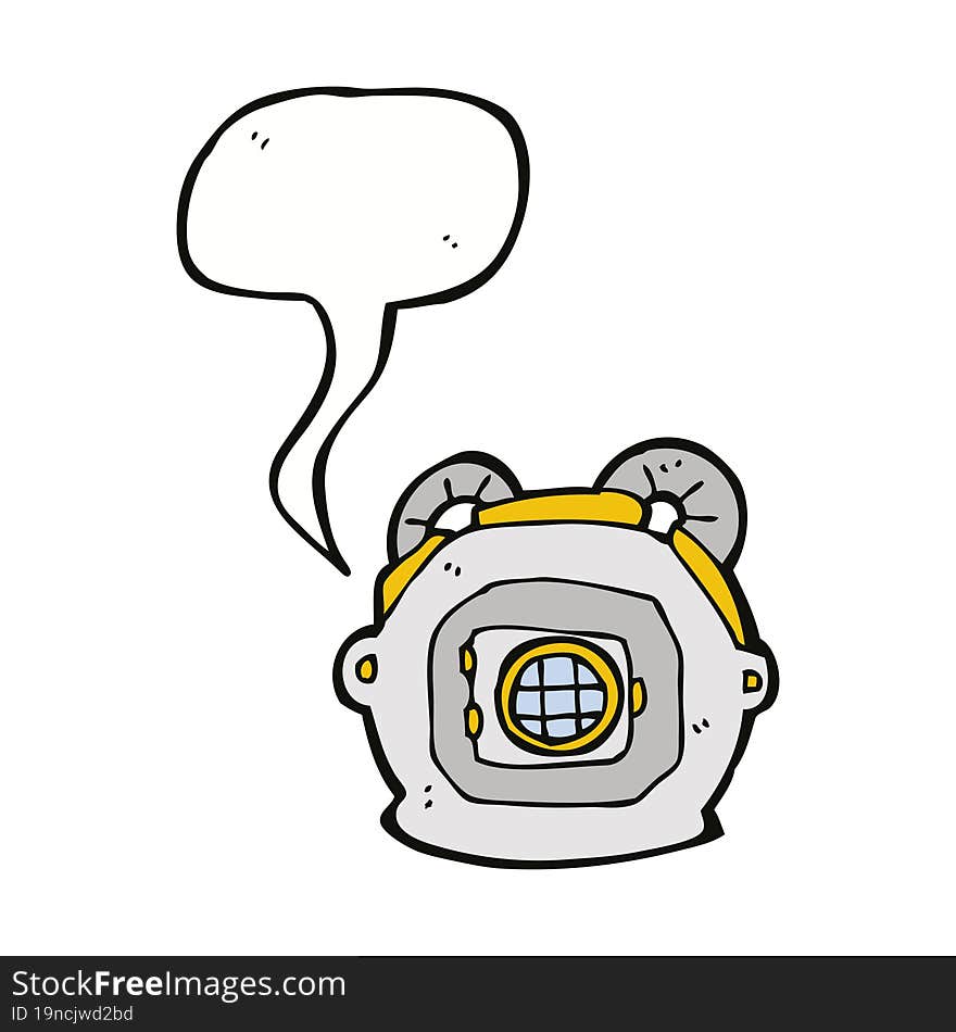 cartoon old deep sea diver helmet with speech bubble