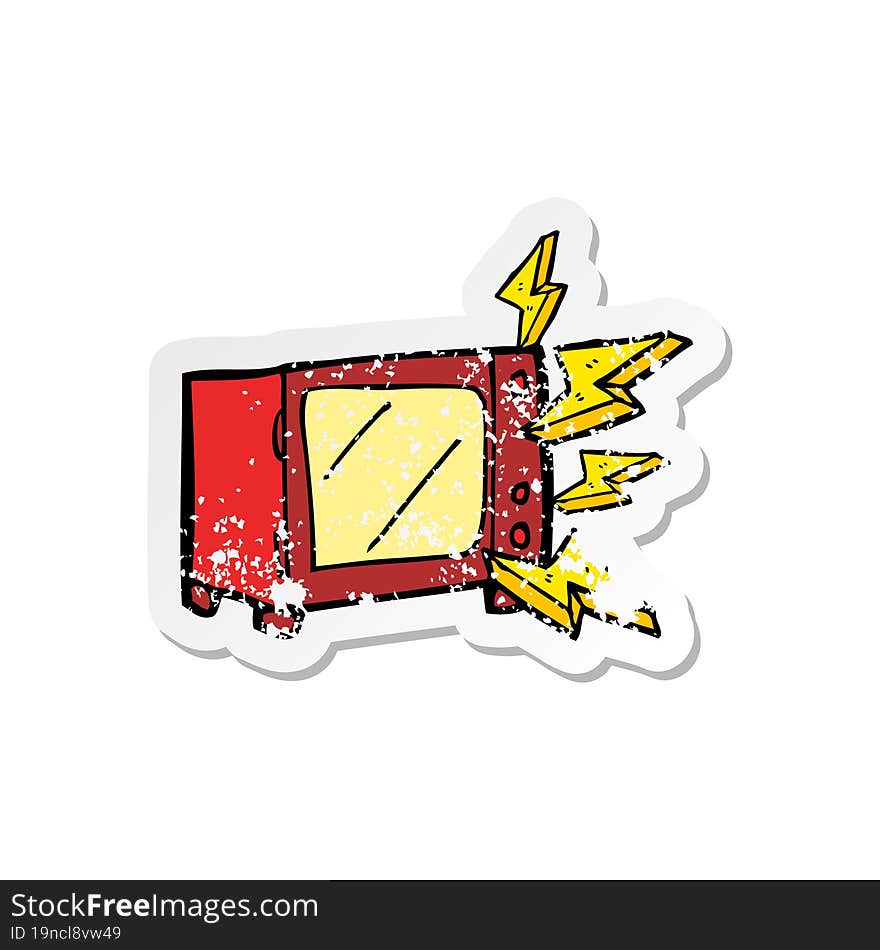 Retro Distressed Sticker Of A Cartoon Microwave