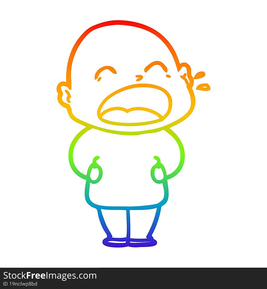 rainbow gradient line drawing cartoon shouting bald man