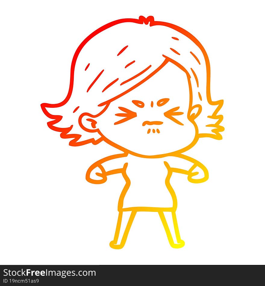 warm gradient line drawing of a cartoon angry girl