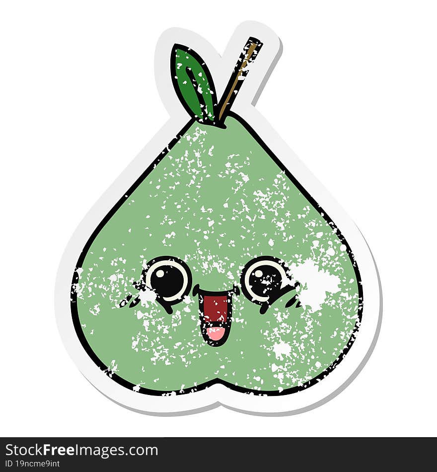 distressed sticker of a cute cartoon green pear