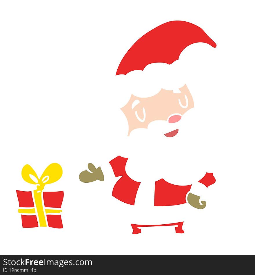 flat color style cartoon santa claus with present