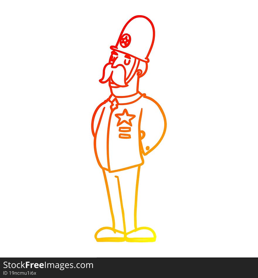 warm gradient line drawing of a cartoon policeman