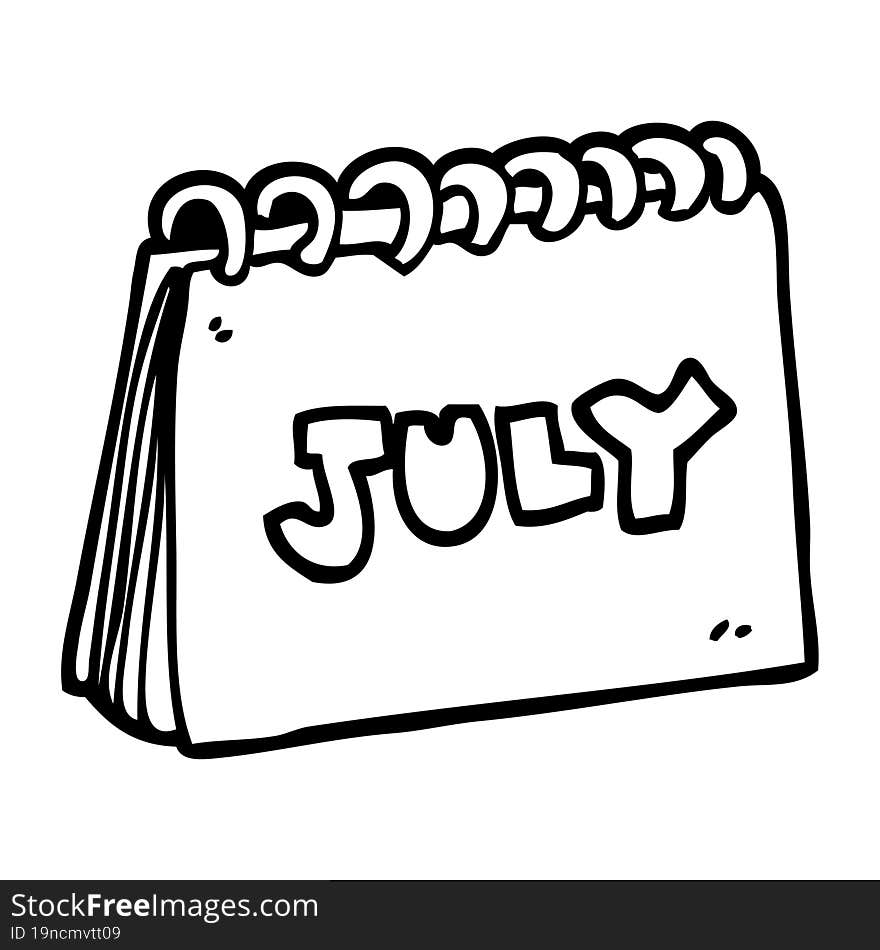 line drawing cartoon calendar showing month of july