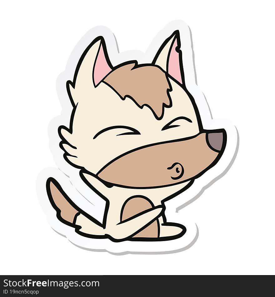 sticker of a cartoon wolf whistling