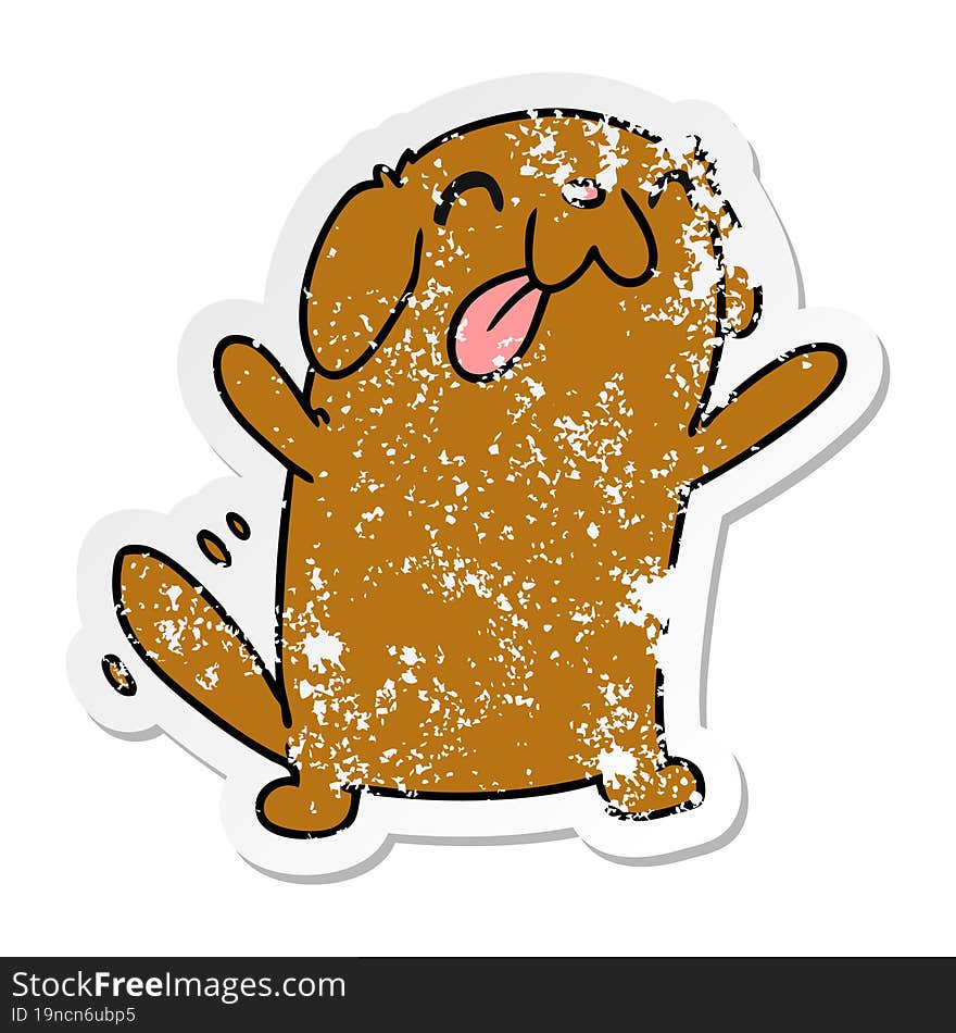 distressed sticker cartoon illustration kawaii of a cute dog. distressed sticker cartoon illustration kawaii of a cute dog