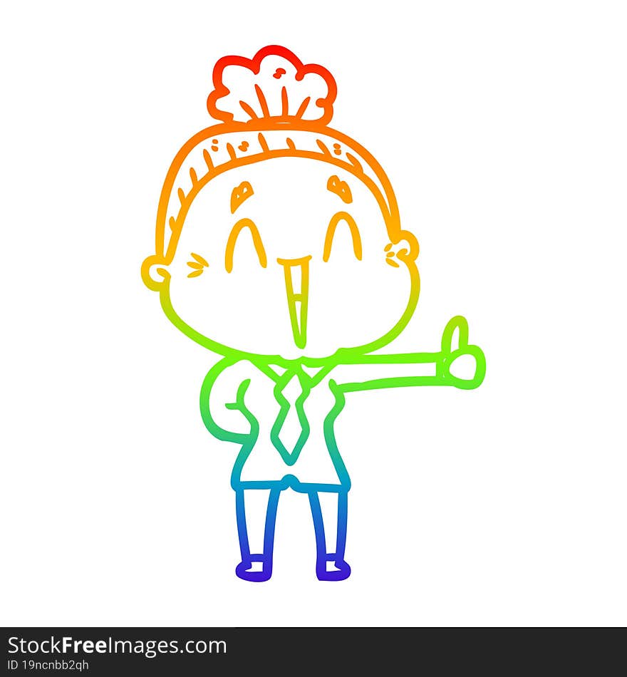 rainbow gradient line drawing of a cartoon happy old lady