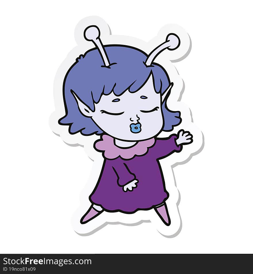 Sticker Of A Cute Alien Girl Cartoon