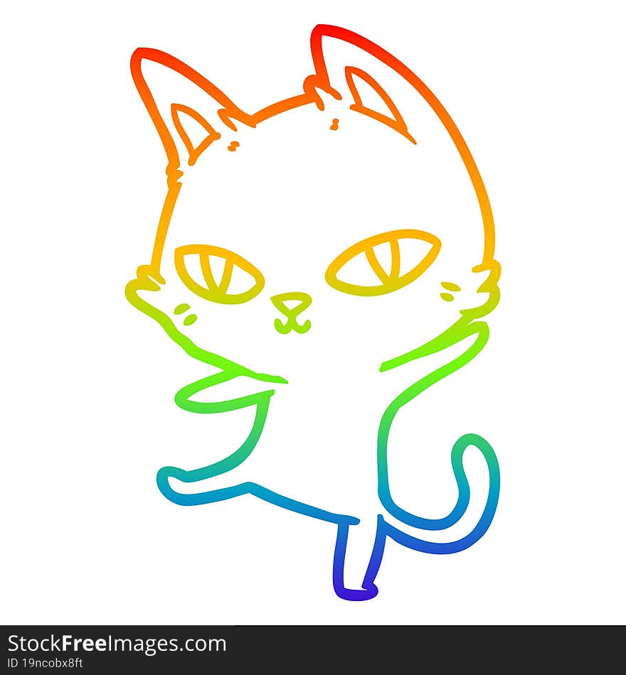 rainbow gradient line drawing of a cartoon cat staring