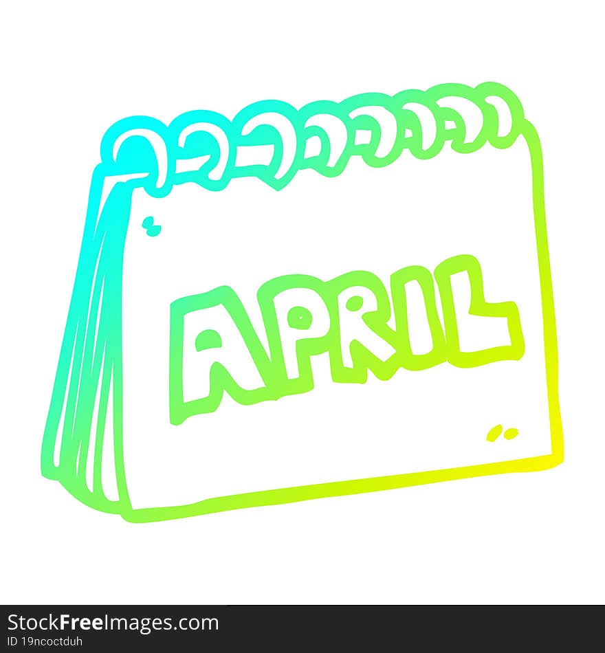 cold gradient line drawing cartoon calendar showing month of april