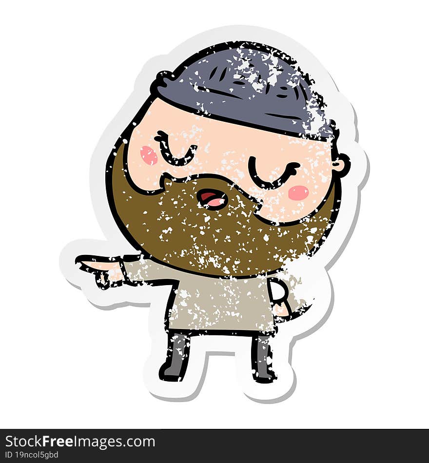 distressed sticker of a cute cartoon man with beard