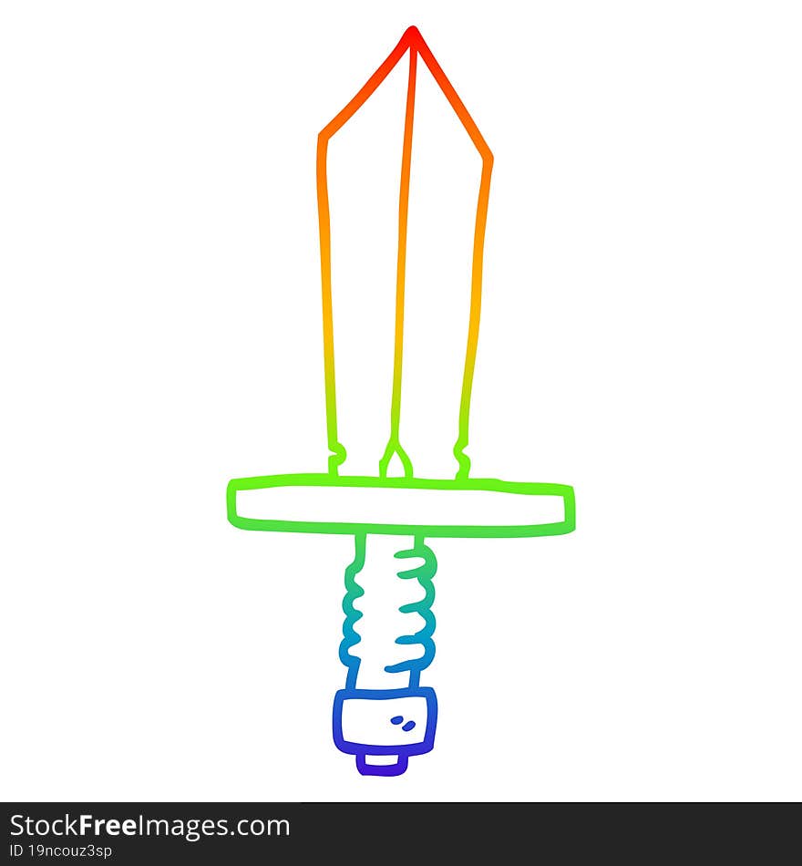 rainbow gradient line drawing of a cartoon of an old bronze sword