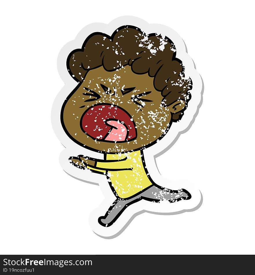 Distressed Sticker Of A Cartoon Furious Man