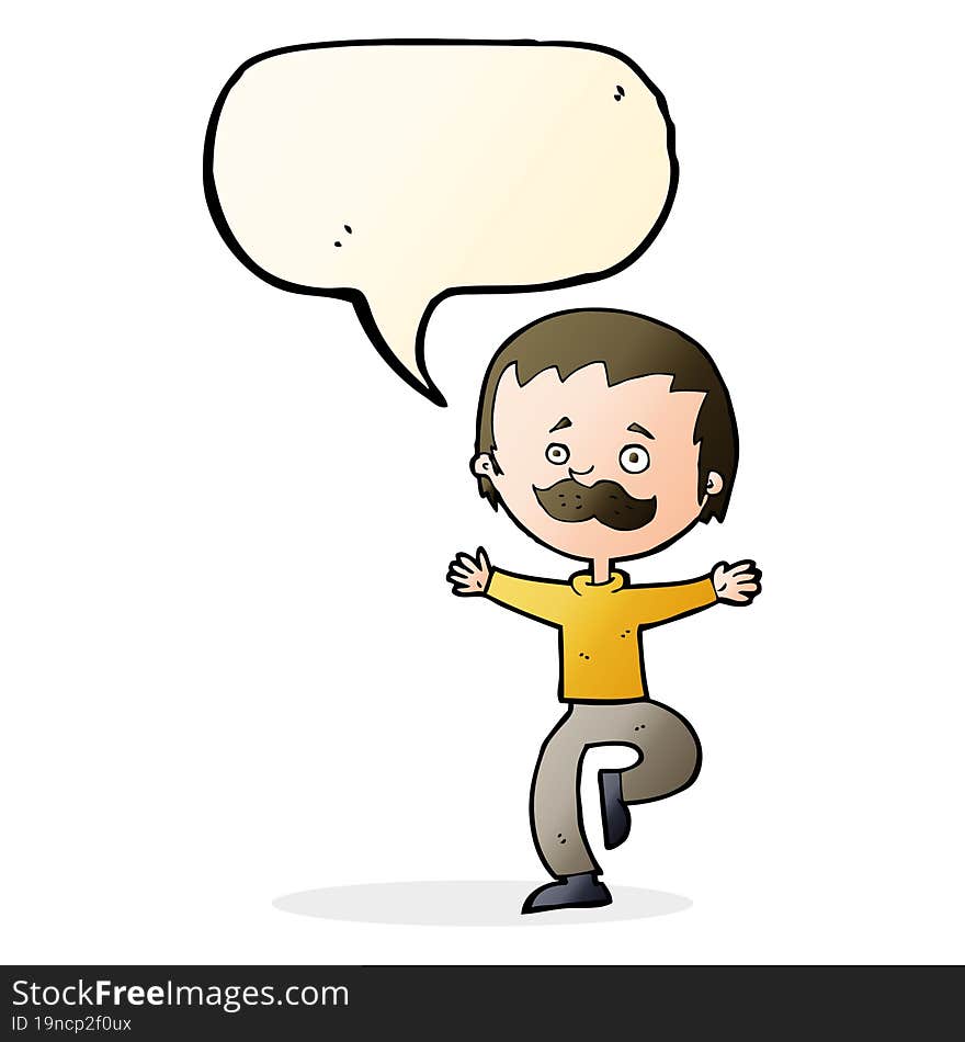 Cartoon Dancing Man With Mustache With Speech Bubble