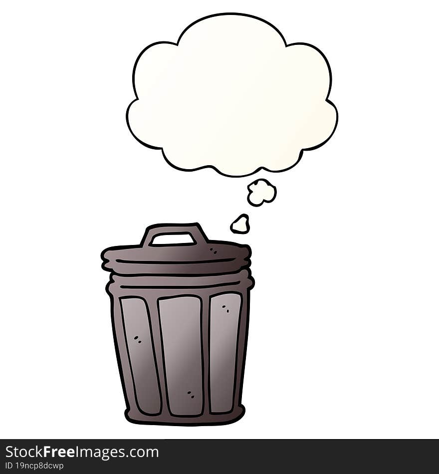 cartoon trash can and thought bubble in smooth gradient style