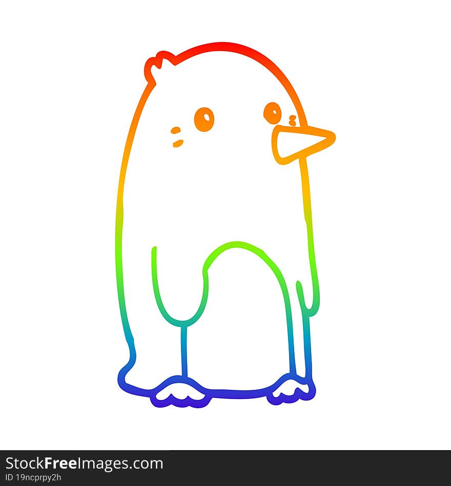 rainbow gradient line drawing cartoon penguin