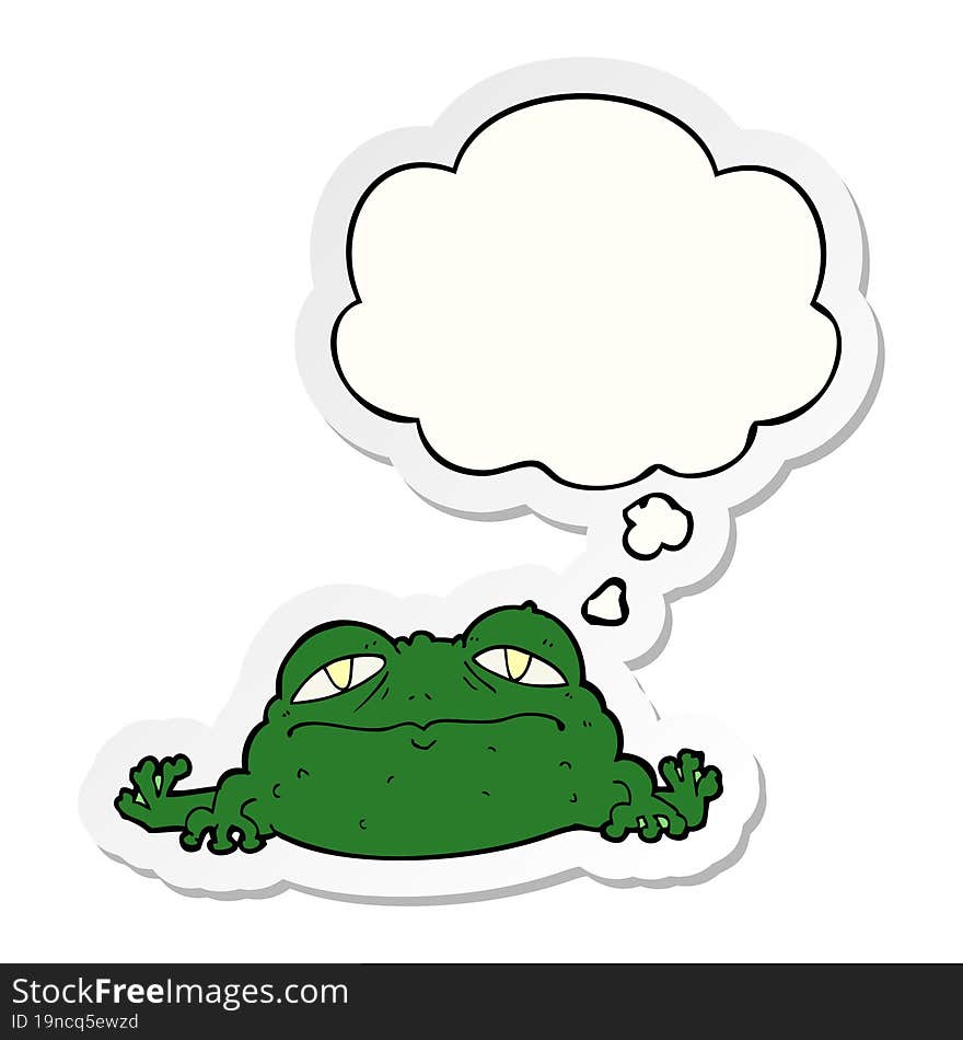 cartoon ugly frog and thought bubble as a printed sticker