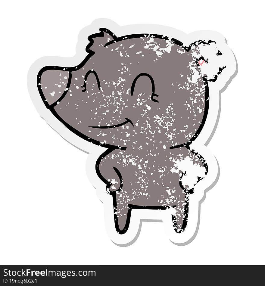 Distressed Sticker Of A Friendly Bear With Hands On Hips