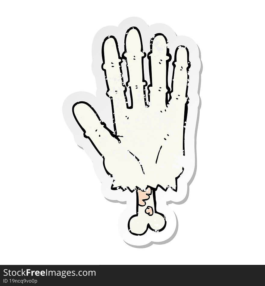 distressed sticker of a cartoon zombie hand