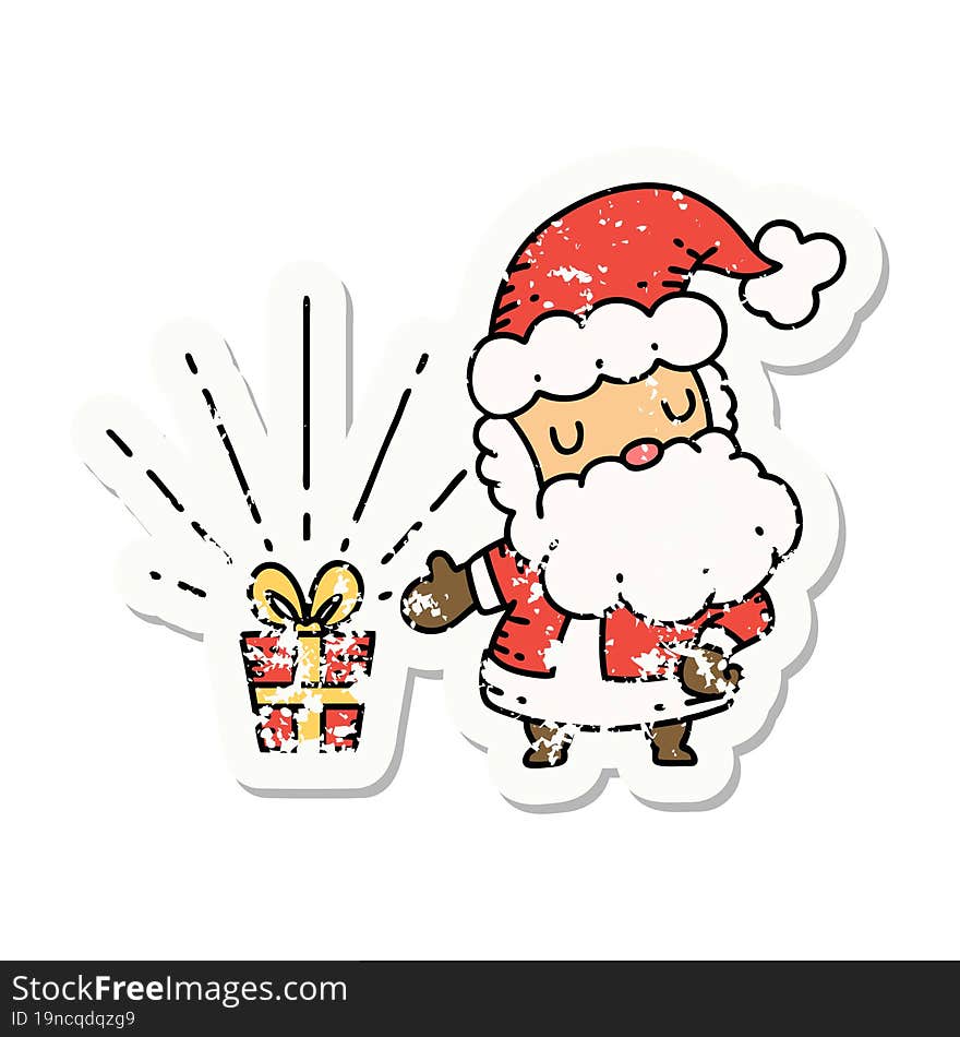 grunge sticker of tattoo style santa claus christmas character