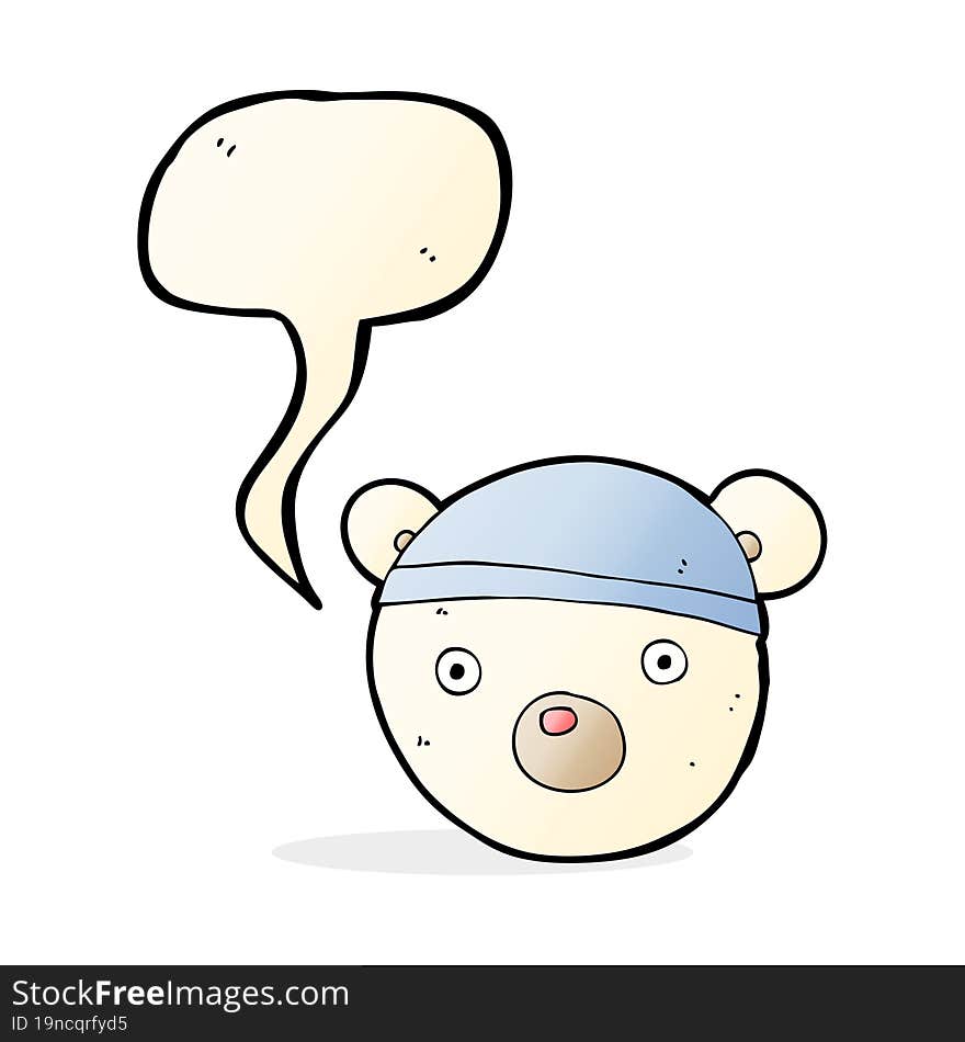 cartoon polar bear cub wearing hat with speech bubble