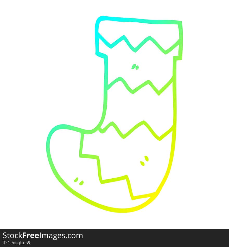 cold gradient line drawing of a cartoon christmas stocking