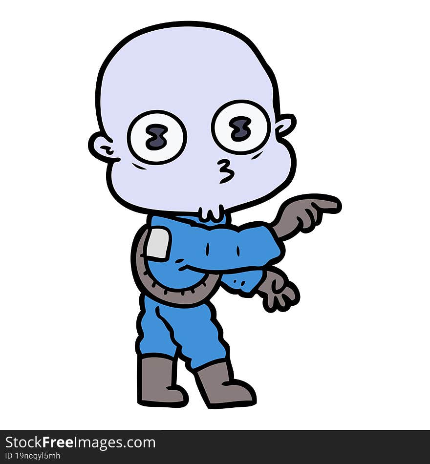 cartoon weird bald spaceman pointing. cartoon weird bald spaceman pointing