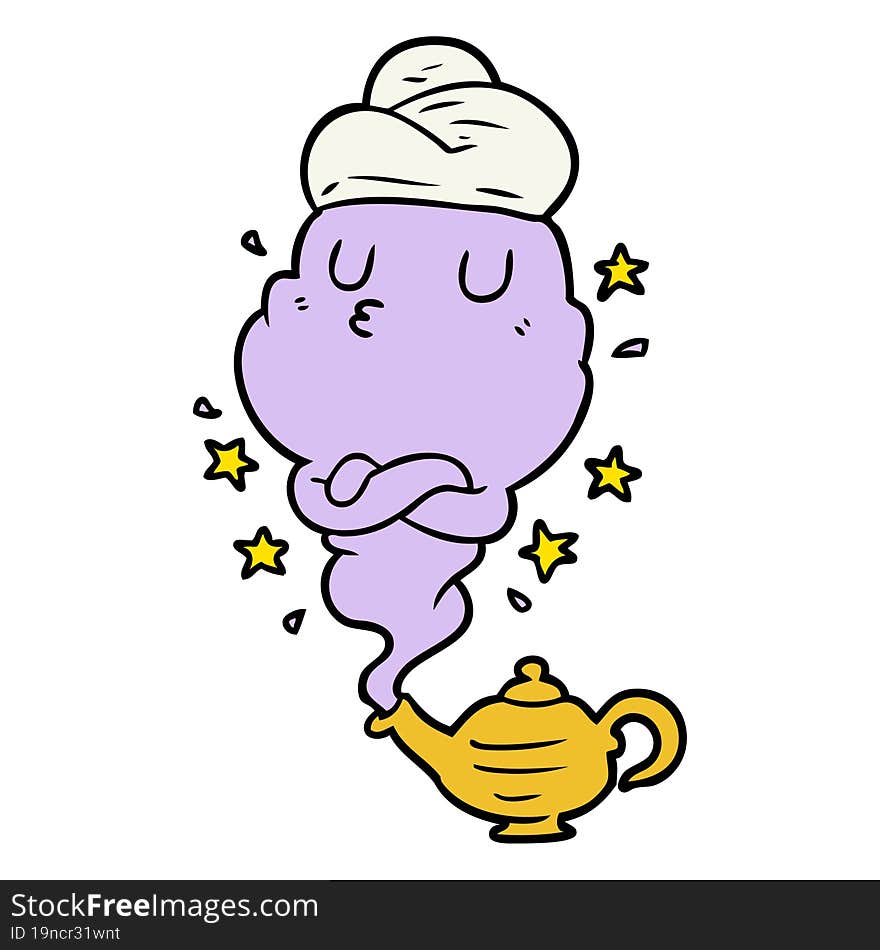 cute cartoon genie rising out of lamp. cute cartoon genie rising out of lamp