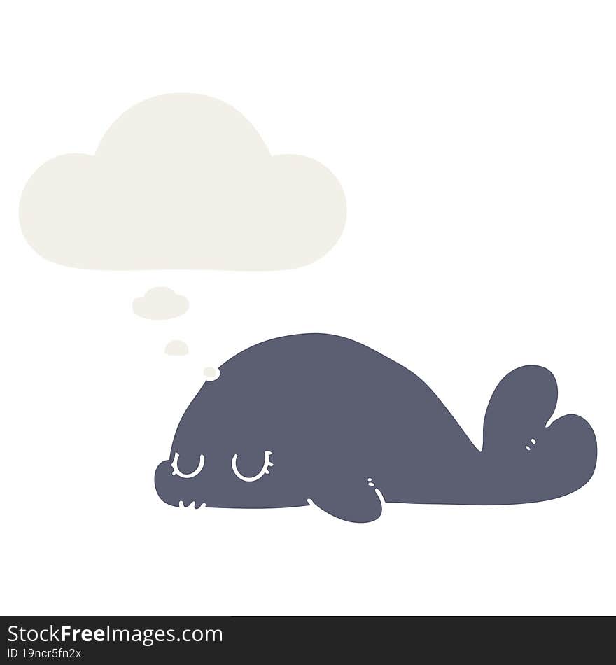 cute cartoon seal and thought bubble in retro style