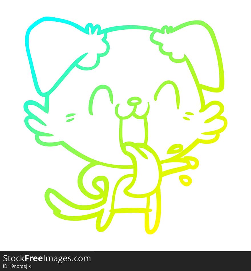 cold gradient line drawing of a cartoon panting dog