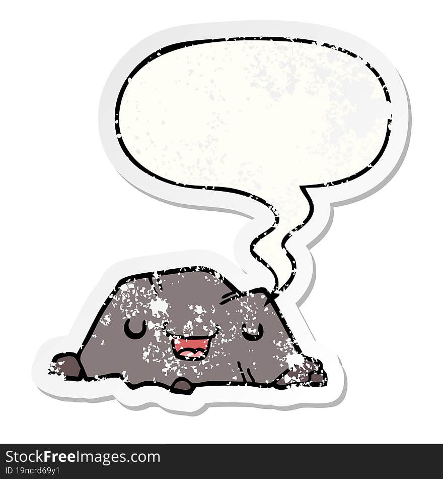 cartoon rock and speech bubble distressed sticker