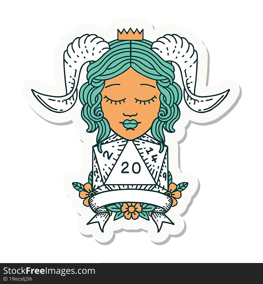 sticker of a tiefling with natural 20 D20 roll. sticker of a tiefling with natural 20 D20 roll