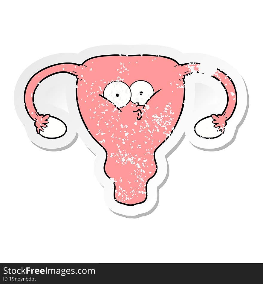 distressed sticker of a cartoon uterus