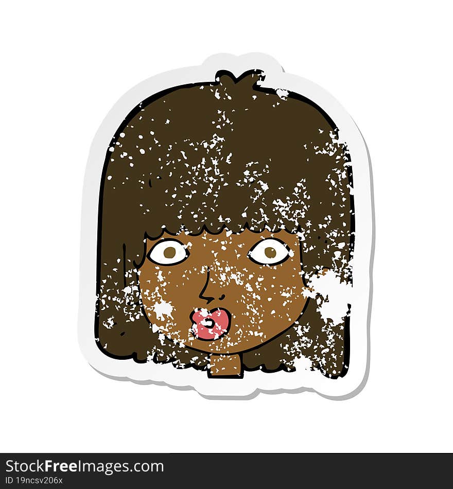 retro distressed sticker of a cartoon surprised woman