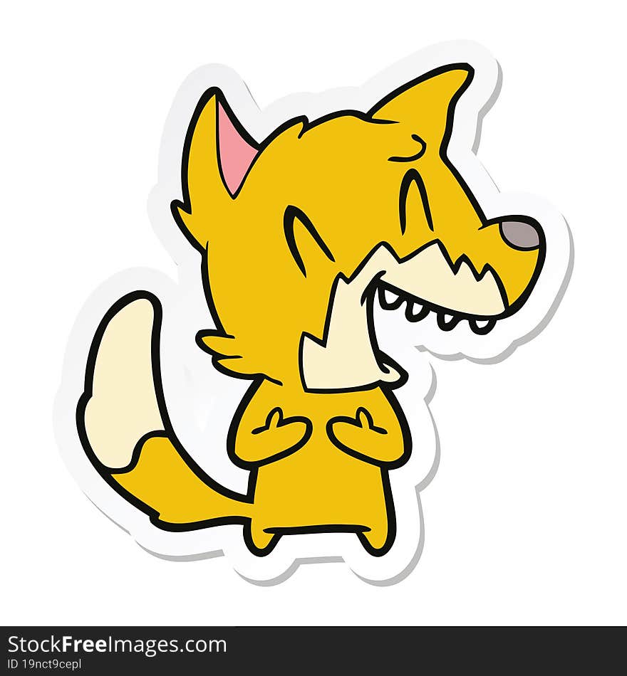 sticker of a laughing fox cartoon