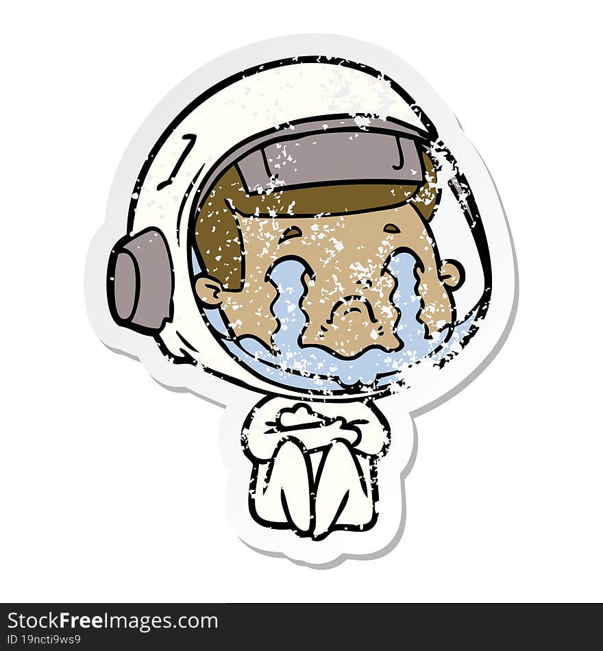 Distressed Sticker Of A Cartoon Crying Astronaut