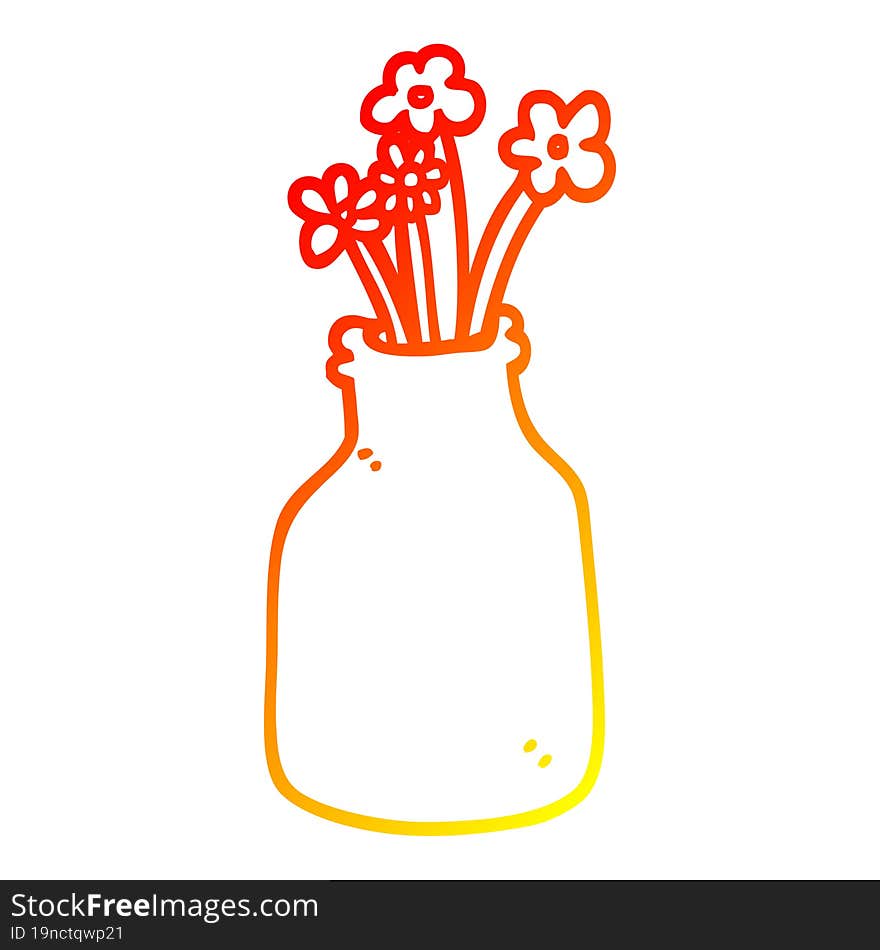 warm gradient line drawing cartoon flowers in vase