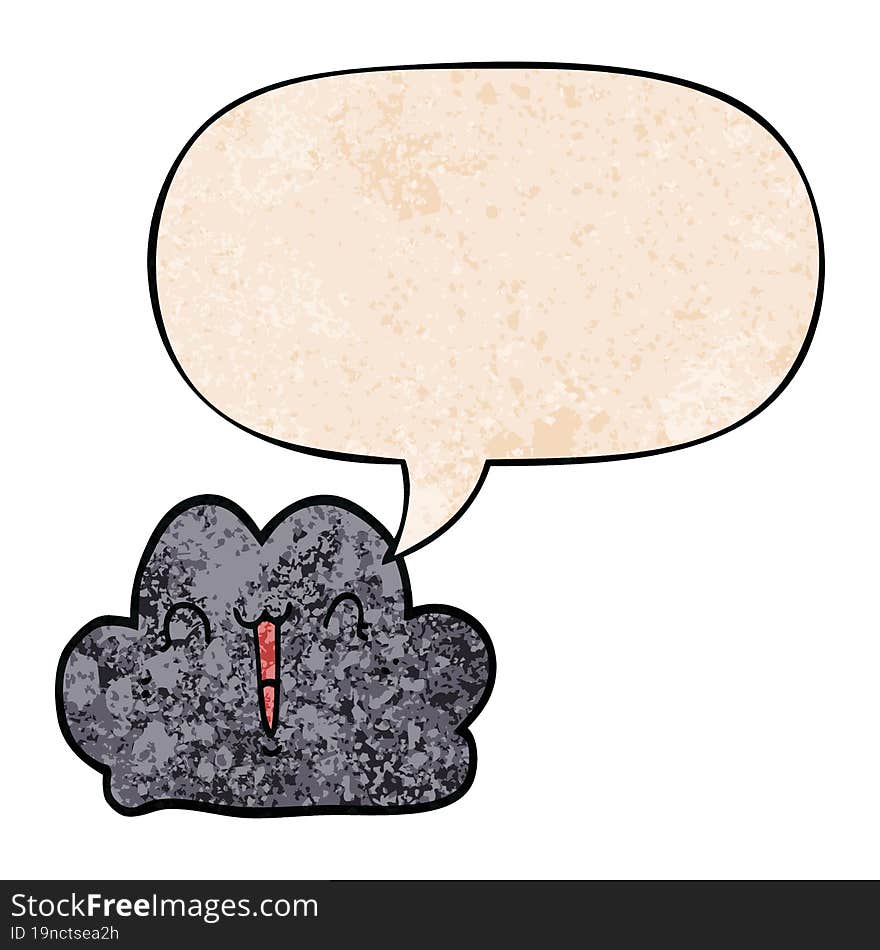 cute cartoon cloud and speech bubble in retro texture style