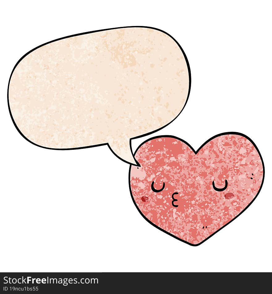 Cartoon Love Heart And Speech Bubble In Retro Texture Style