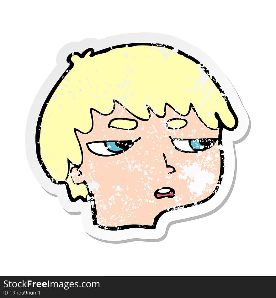 Retro Distressed Sticker Of A Cartoon Annoyed Boy