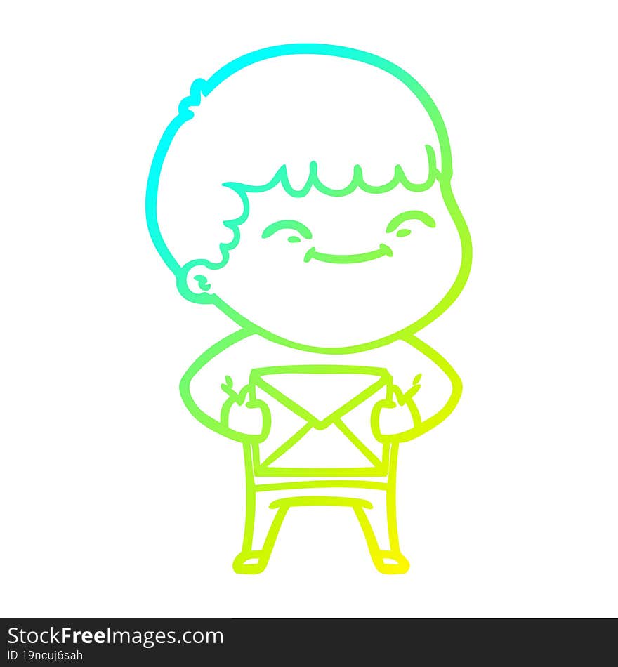 cold gradient line drawing cartoon happy boy